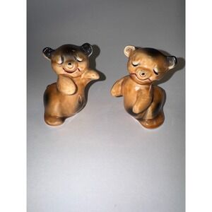 Vintage Van Tellingen Bear Hug Salt and Pepper Shakers Brown Ceramic Mid Century